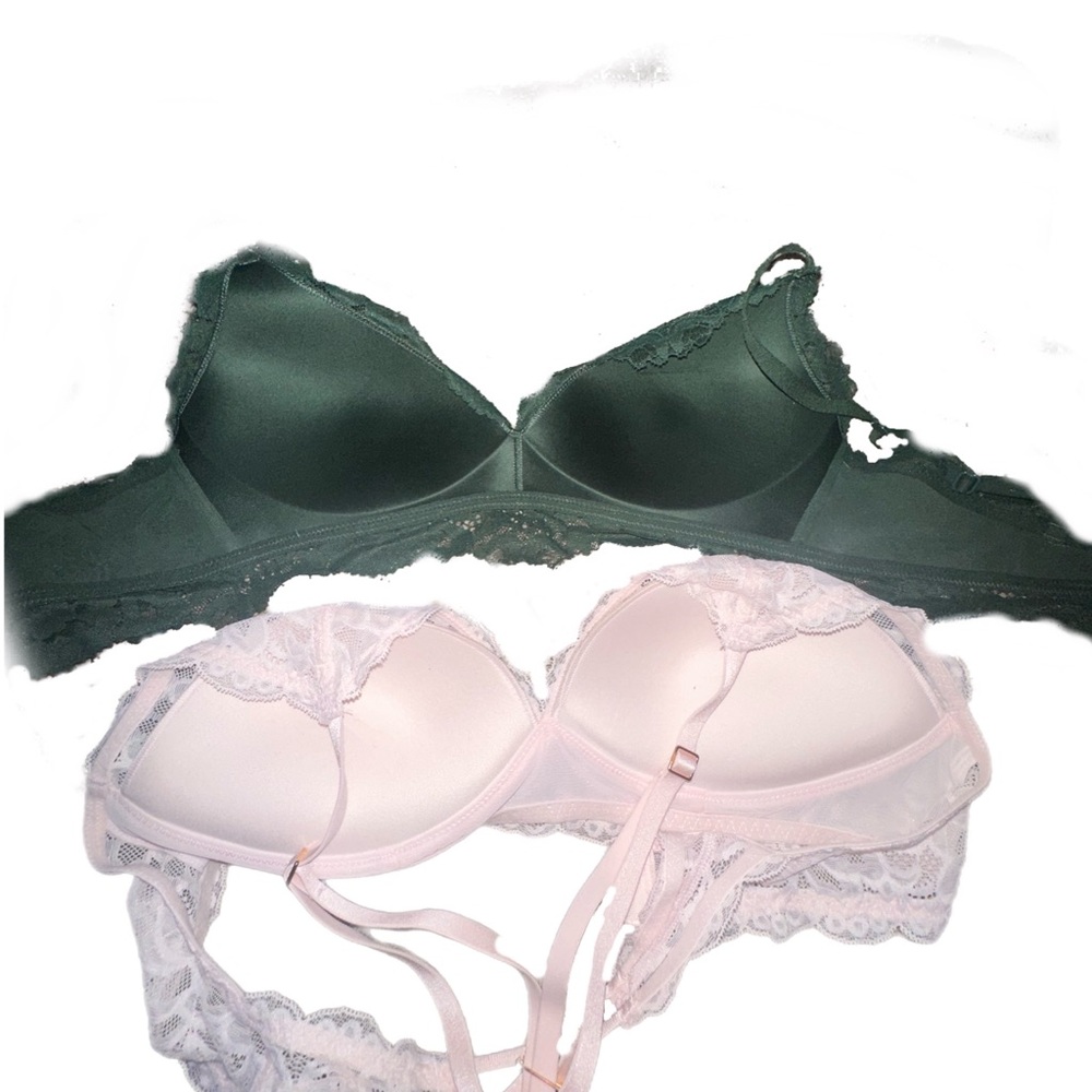 Aerie Coquette Lace Bralette Set - Green and Pink - Picture 2 of 3
